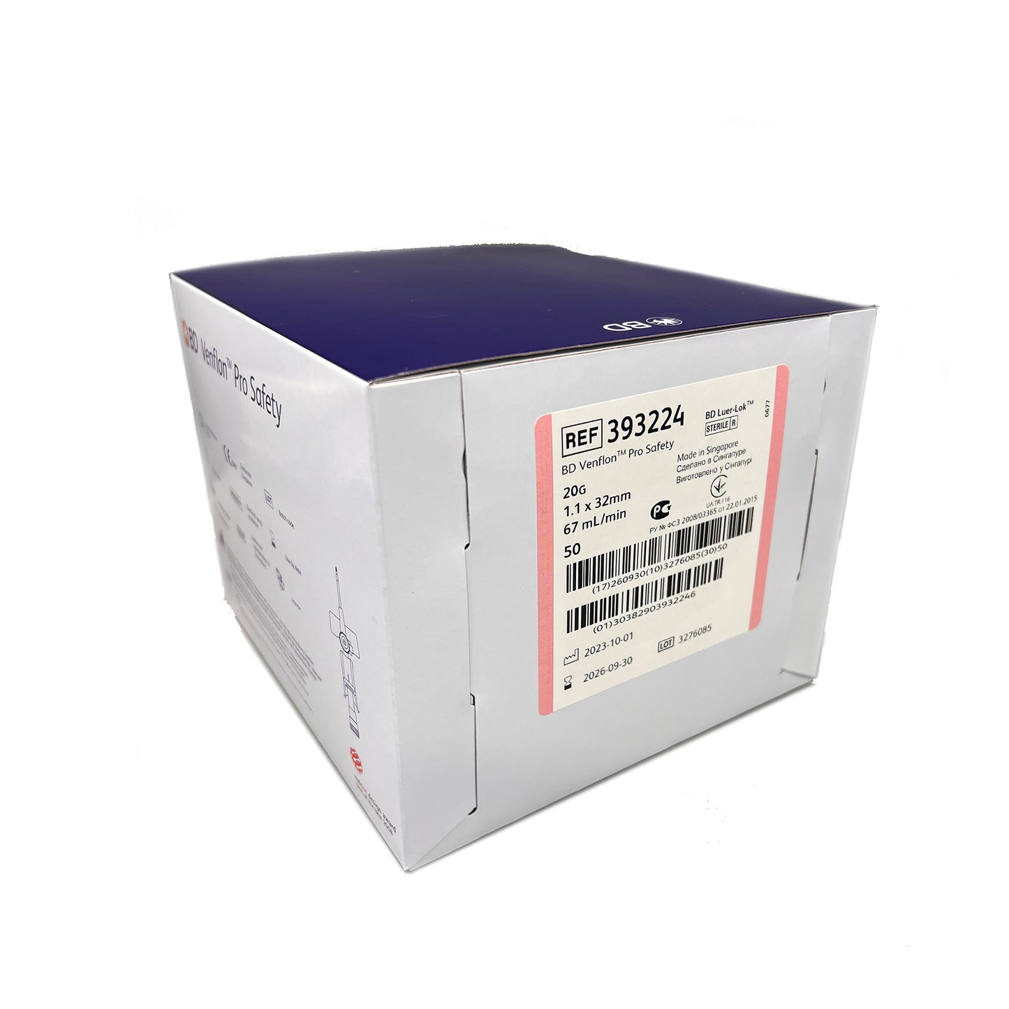 BD Venflon Pro Safety Cannula 20G x 1.25" (32mm) Pink