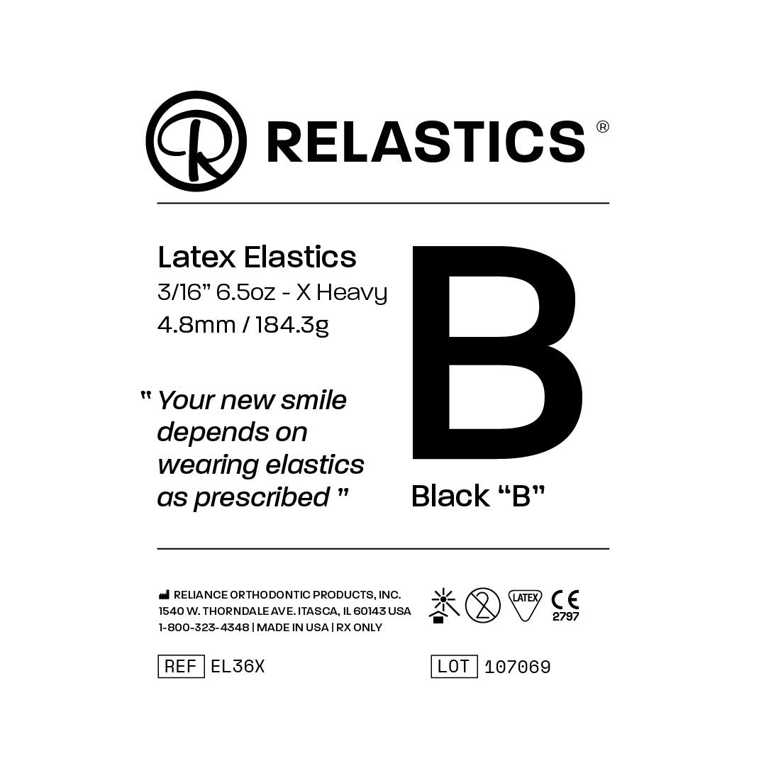 Patient Elastics Latex Relastics 3/16" / 4.8mm X-Heavy 6.5oz BLACK B