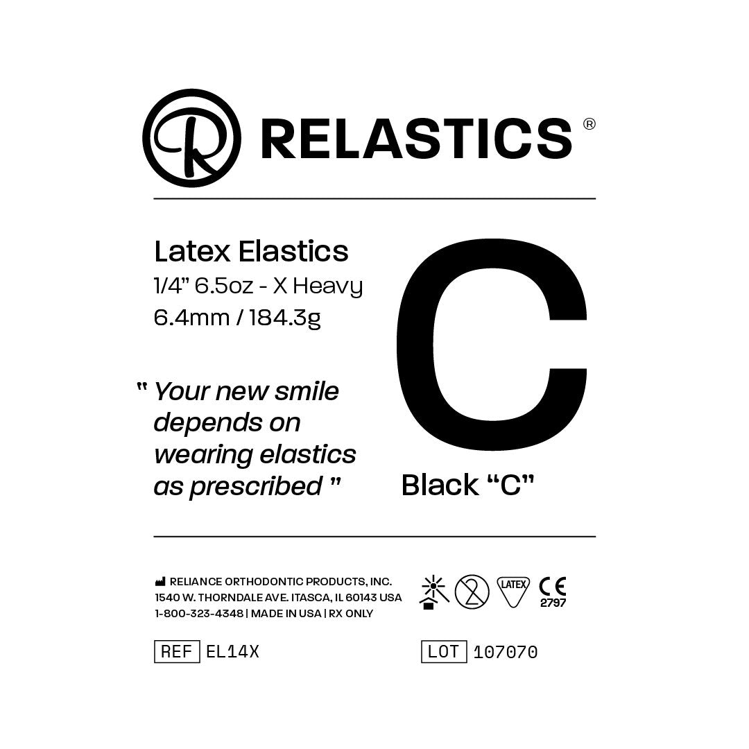 Patient Elastics Latex Relastics 1/4" / 6.4mm X-Heavy 6.5oz BLACK C