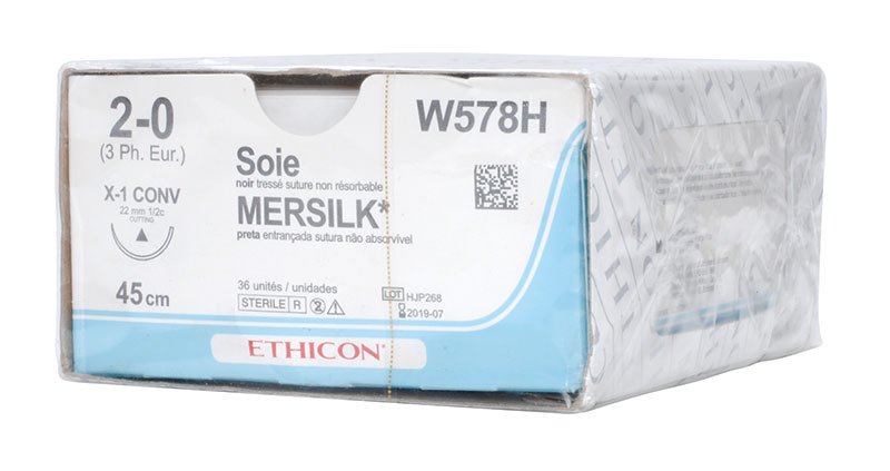 Mersilk Black W578H. Length: 45cm, Gauge: 2/0
