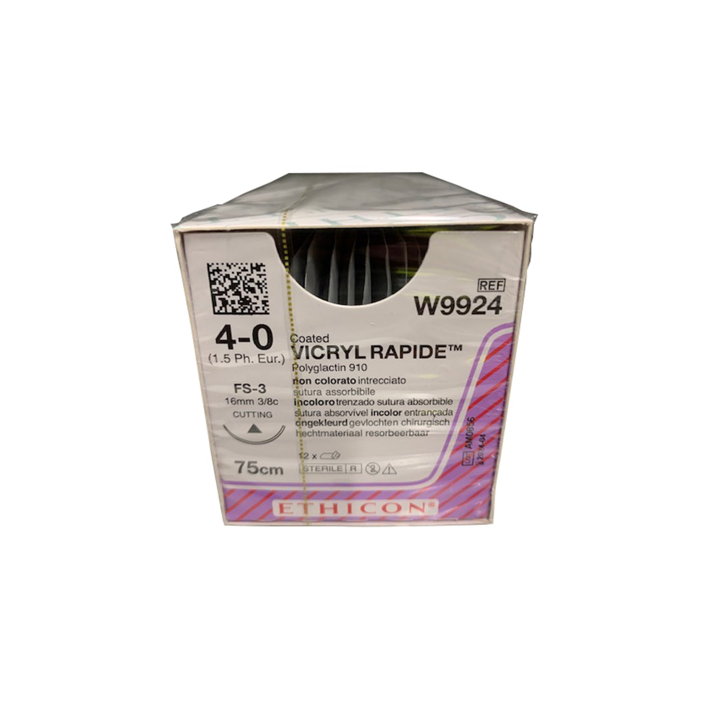 Vicryl Rapide - Braided, Undyed, Absorbable W9924. Length: 75cm, Gauge: 4/0