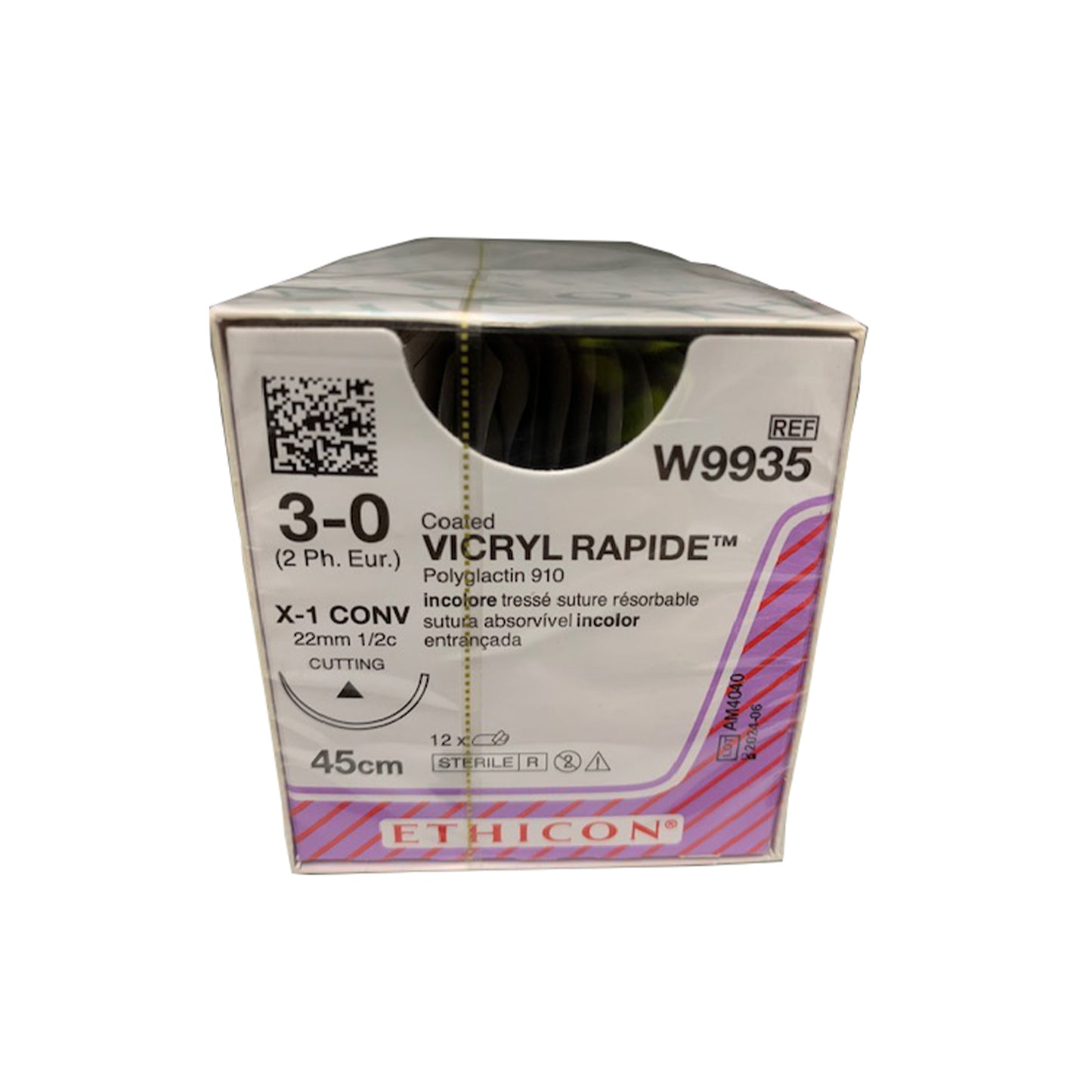 Vicryl Rapide - Braided, Undyed, Absorbable W9935. Length: 45cm, Gauge: 3/0