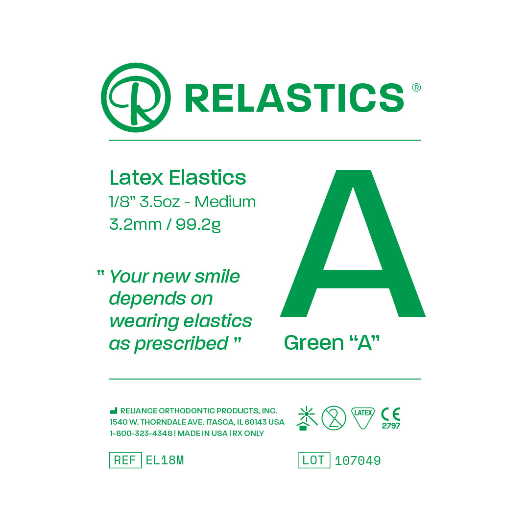 Patient Elastics Latex Relastics 1/8" / 3.2mm  Medium 3.5oz  GREEN A