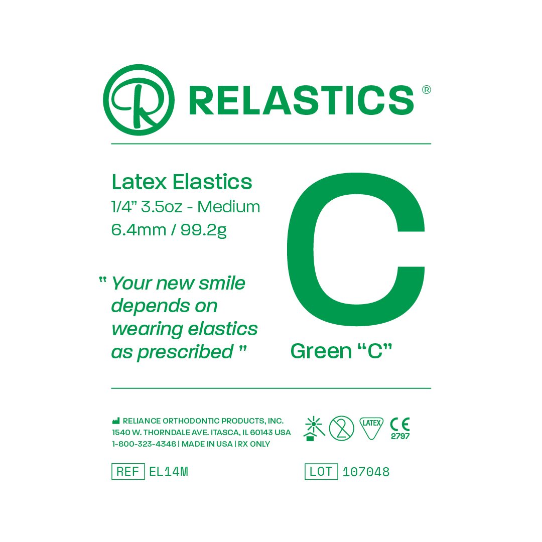 Patient Elastics Latex Relastics 1/4" / 6.4mm  Medium 3.5oz  GREEN C