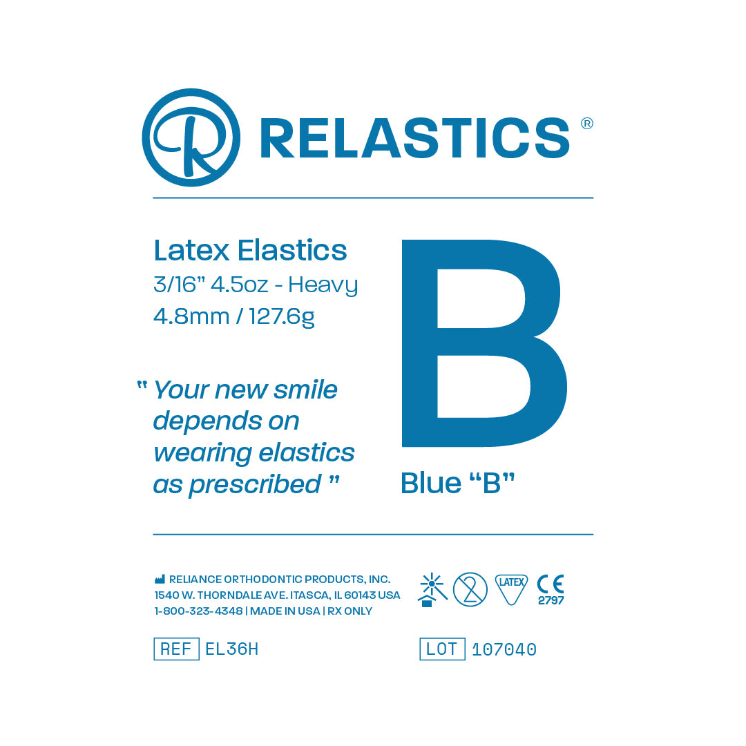 Patient Elastics Latex Relastics 3/16" / 4.8mm  Heavy 4.5oz  BLUE B