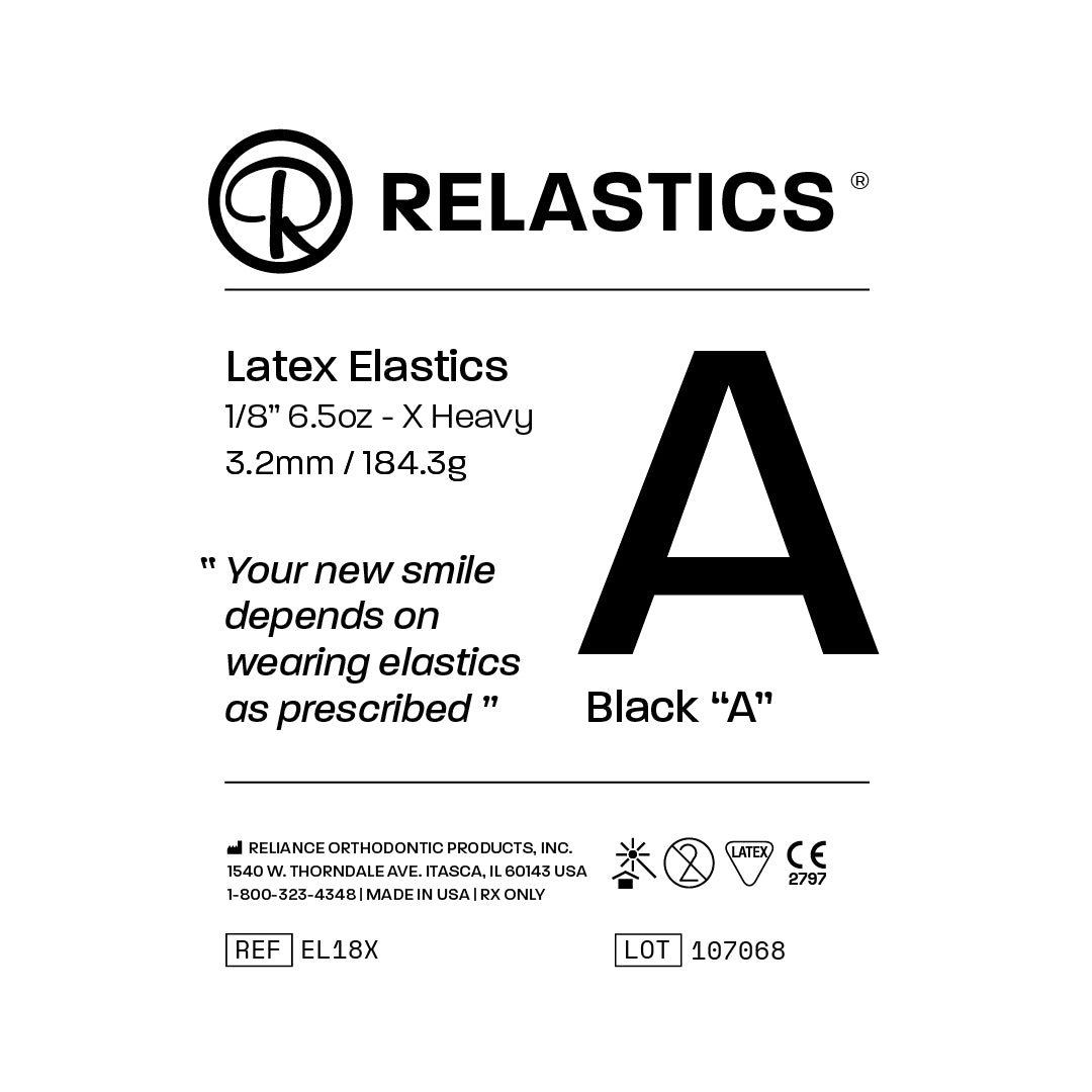 Patient Elastics Latex Relastics 1/8" / 3.2mm  X-Heavy 6.5oz  BLACK A
