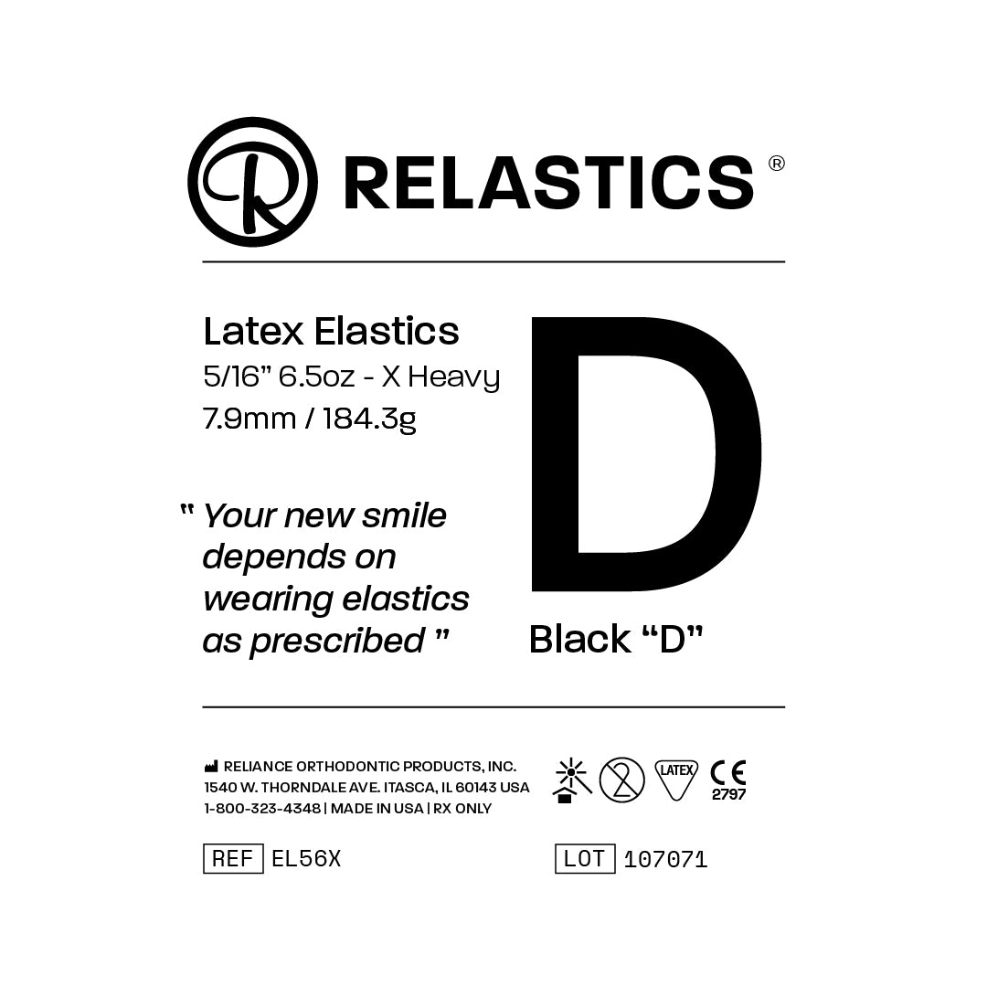 Patient Elastics Latex Relastics 5/16" / 7.9mm  X-Heavy 6.5oz  BLACK D