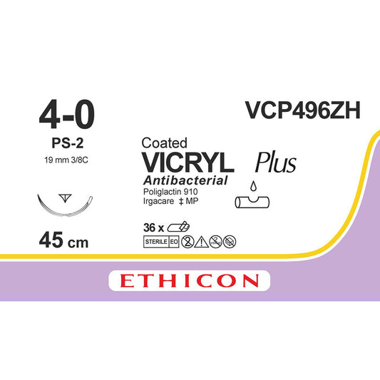 VICRYL Plus Suture VCP496ZH Gauge 4-0, Length 45cm