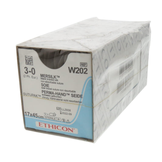 Mersilk Black W202. Length: 45cm, Gauge: 3/0