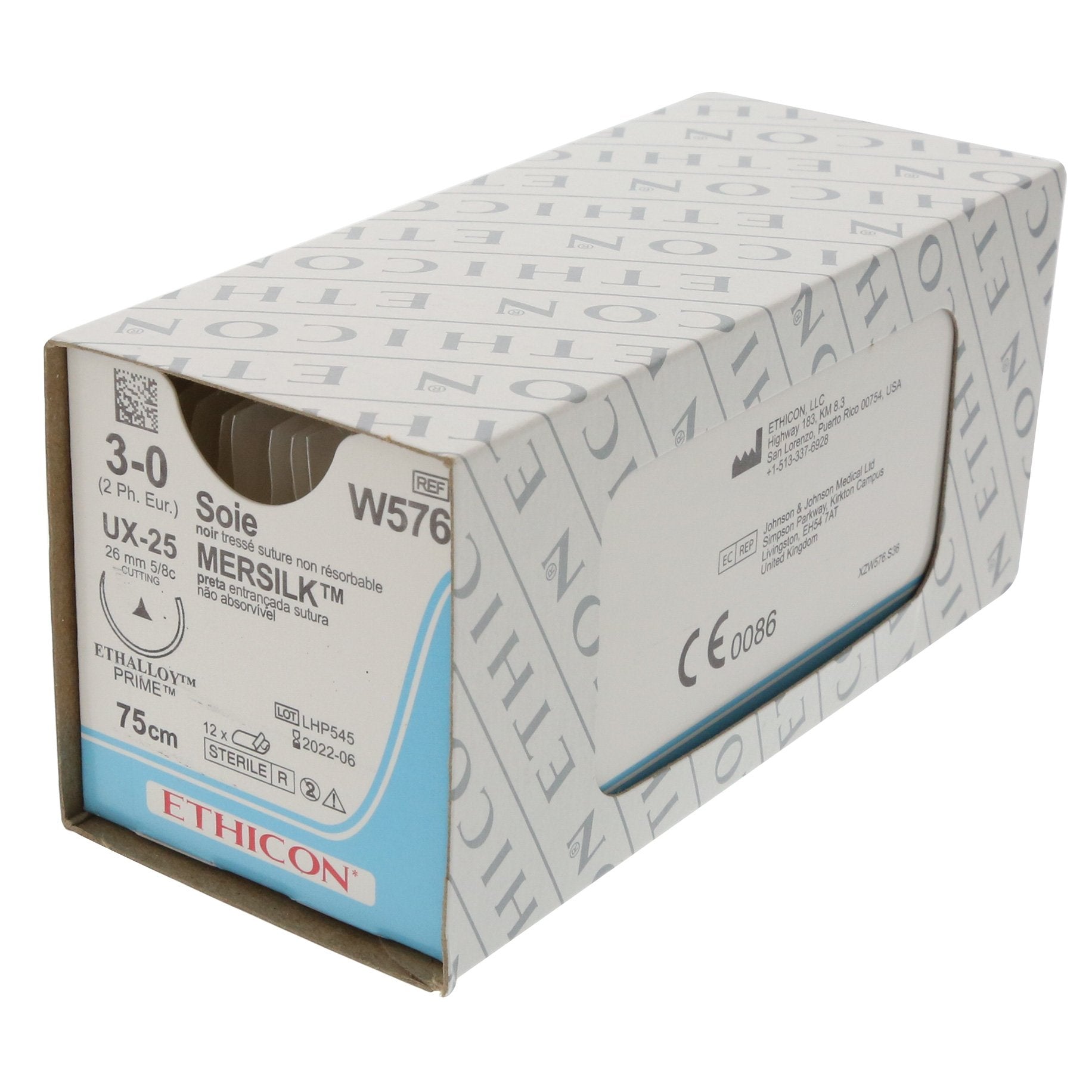 Mersilk Black W576. Length: 75cm, Gauge: 3/0