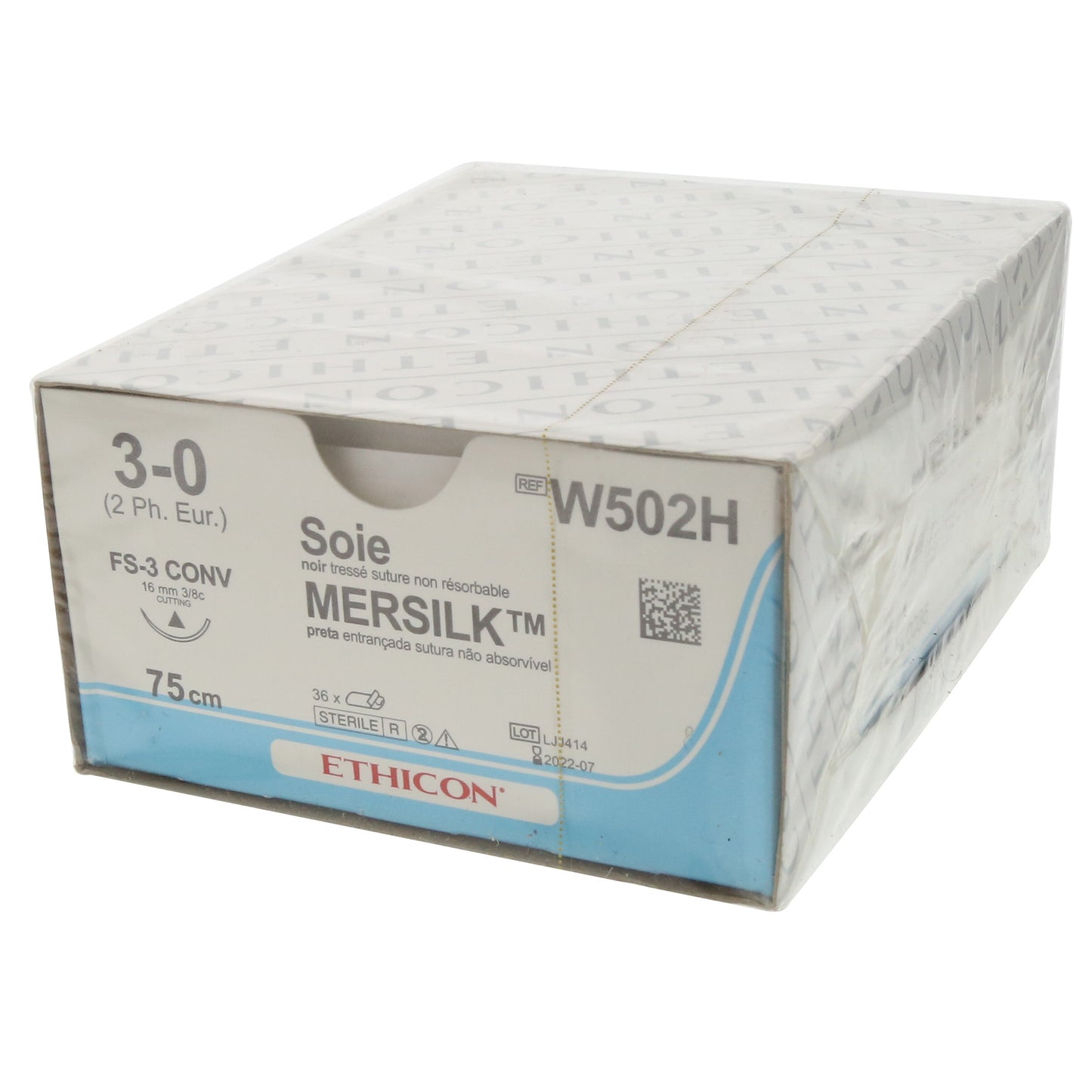 Mersilk Black W502H. Length: 75cm, Gauge: 3/0