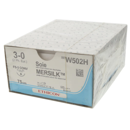 Mersilk Black W502H. Length: 75cm, Gauge: 3/0