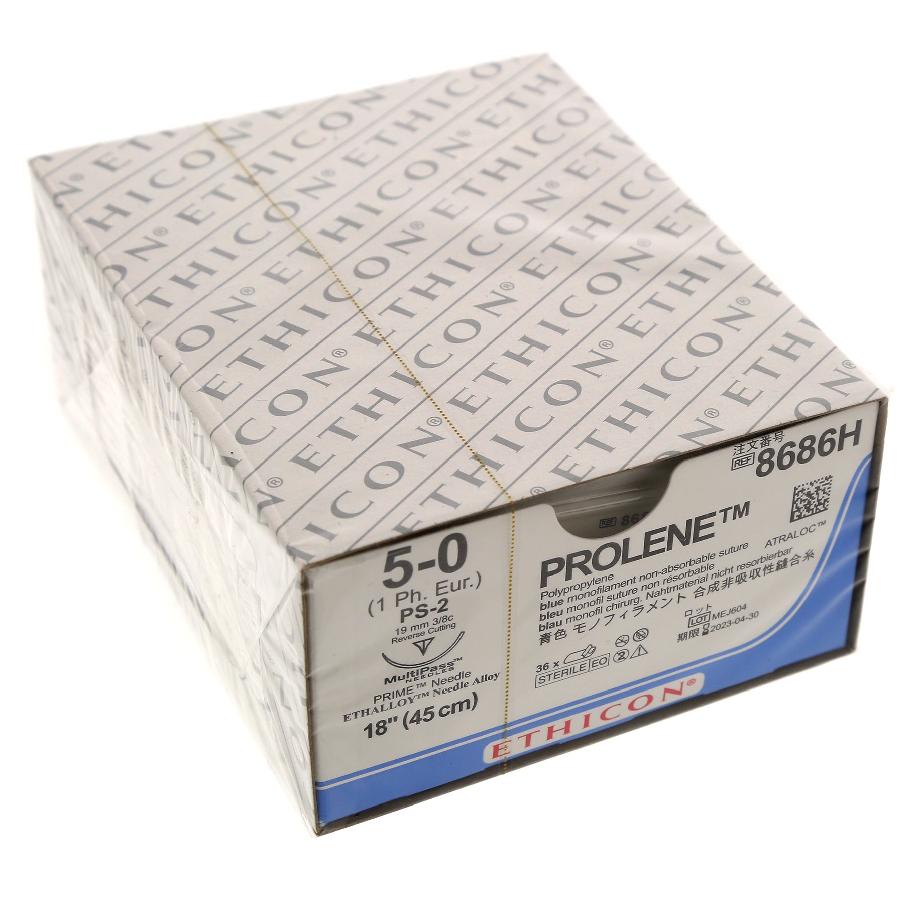 Prolene Blue 8686H. Length 45cm, Gauge 5/0 PS-2