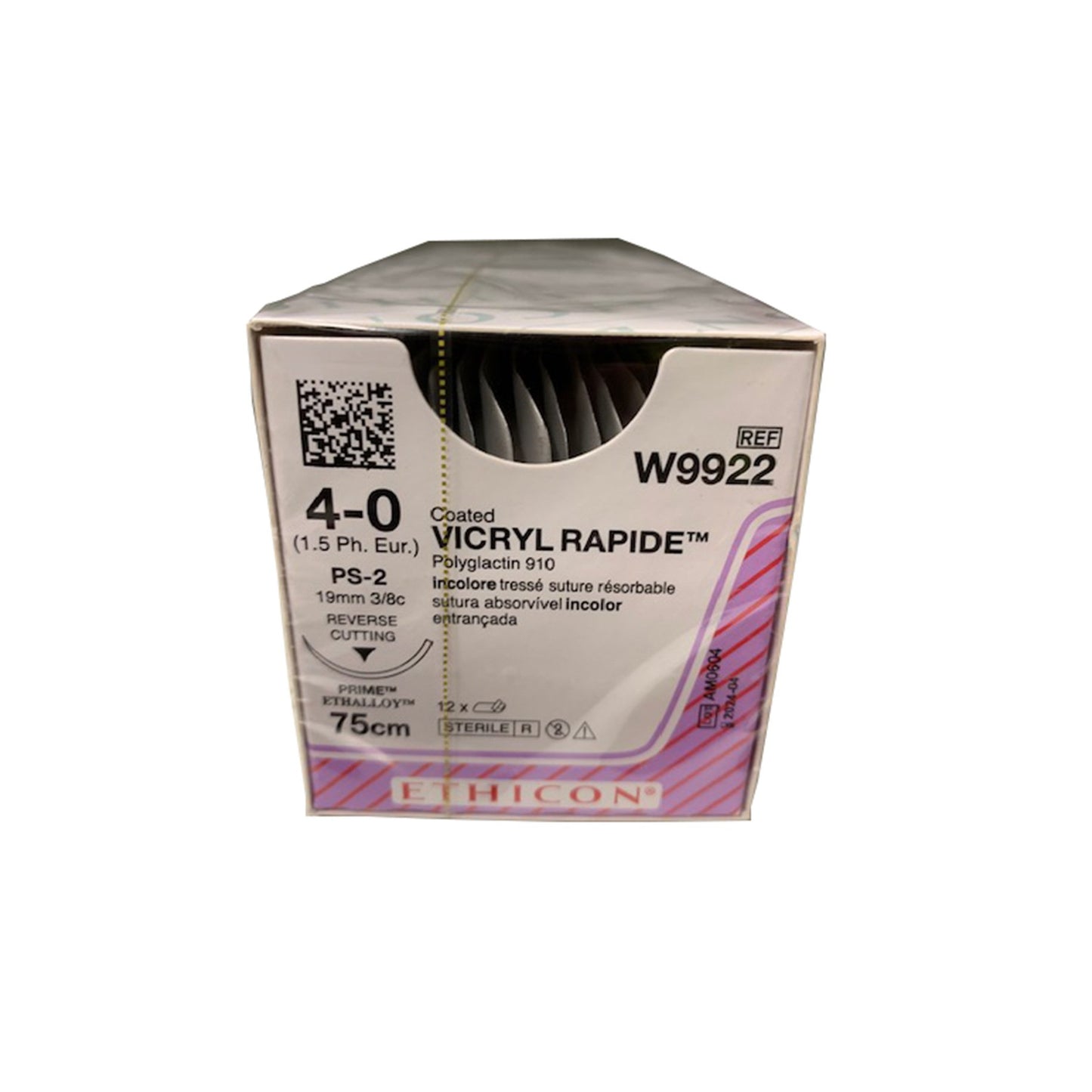 Vicryl Rapide - Braided, Undyed, Absorbable W9922. Length: 75cm, Gauge: 4/0