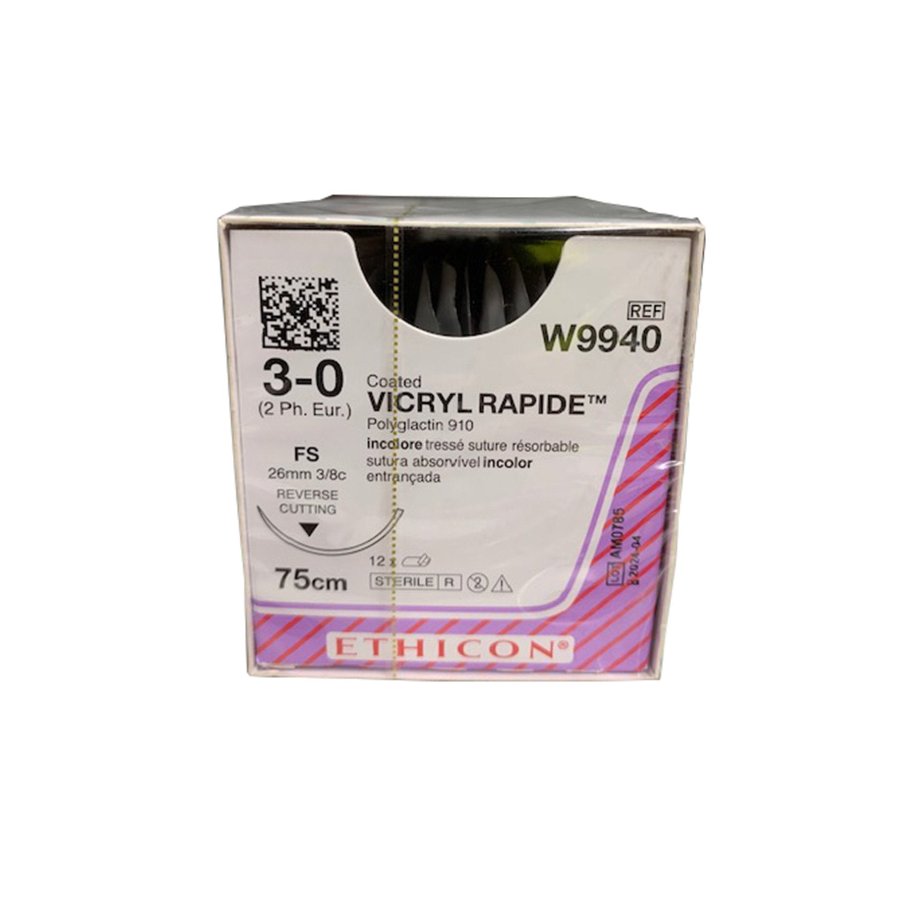 Vicryl Rapide - Braided, Undyed, Absorbable W9940. Length: 75cm, Gauge: 3/0