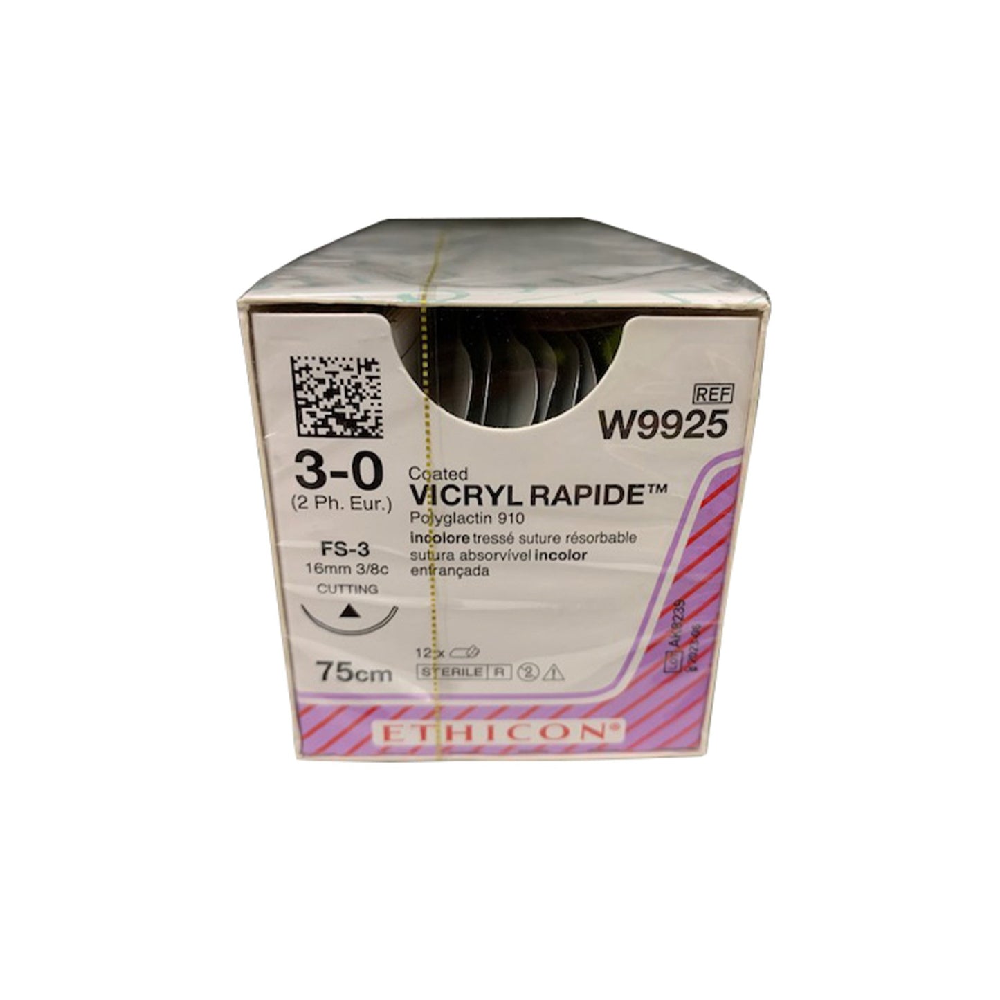 Vicryl Rapide - Braided, Undyed, Absorbable W9925. Length: 75cm, Gauge: 3/0